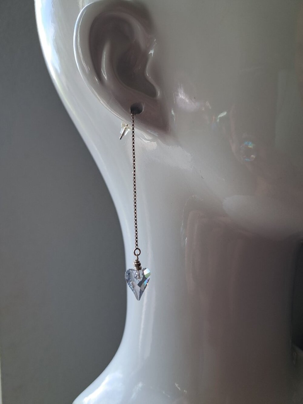 ✨ Swarovski Ice Blue Heart Threader Earrings | Sterling Silver | Lightweight